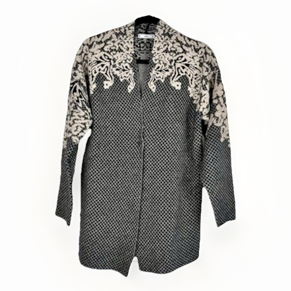 Sioni Cashmere Blend  Cardigan‎ Sweater Women's Large Black Beige Long Sleeve
